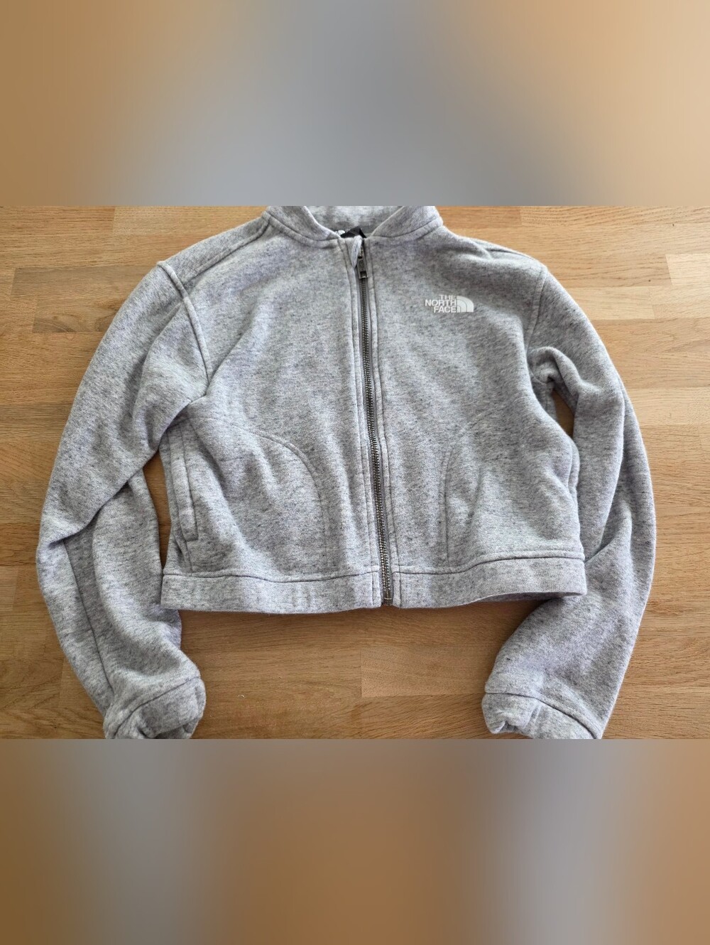 North Face Girls Gray Full-Zip Hooded Sweater Sz M 10 EUC